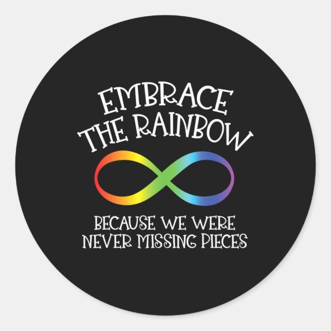 Pegatina Redonda Conciencia sobre el autismo abraza el arco iris co (Anverso)