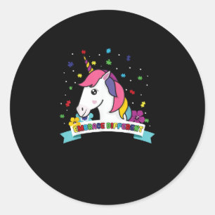 Pegatina Redonda Conciencia sobre el Autismo - Abraza el Unicornio