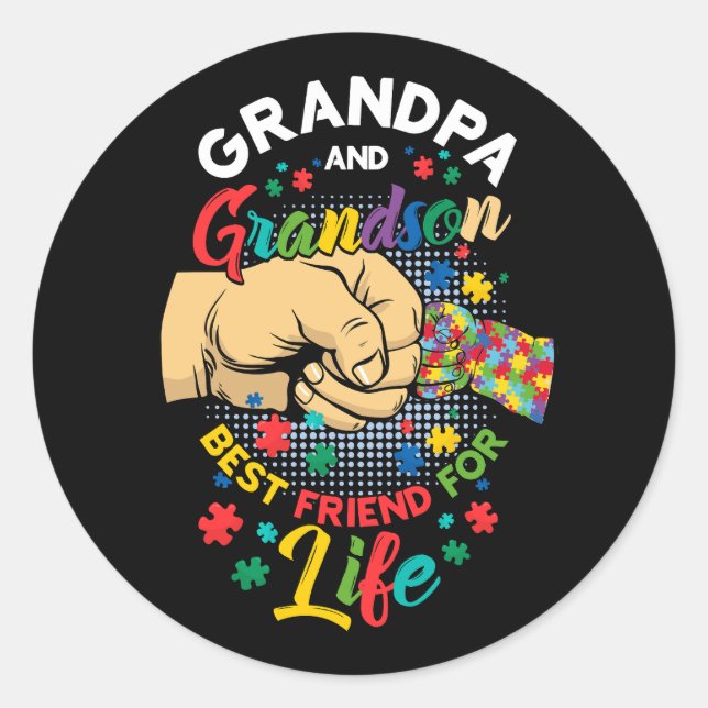 Pegatina Redonda Conciencia sobre el autismo Abuelo Abuelo Abuelo M (Anverso)