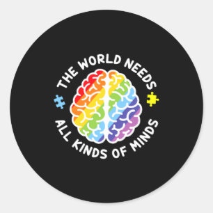 Pegatina Redonda Conciencia sobre el Autismo Cerebro El Mundo Neces