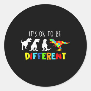 Pegatina Redonda Conciencia Sobre El Autismo Dinosaurio Kid Bois Es