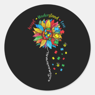 Pegatina Redonda Conciencia sobre el autismo El girasol acepta ente