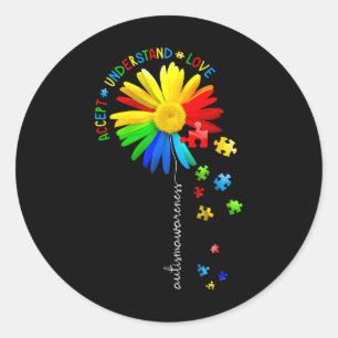 Pegatina Redonda Conciencia sobre el autismo El girasol acepta ente