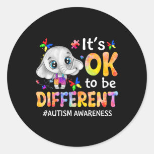 Pegatina Redonda Conciencia sobre el autismo Es bueno ser un elefan
