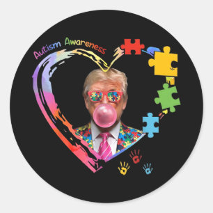 Pegatina Redonda Conciencia sobre el autismo Funny Trump apoya a Es