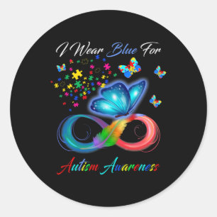 Pegatina Redonda Conciencia Sobre El Autismo - Llevo Azul Para Conc