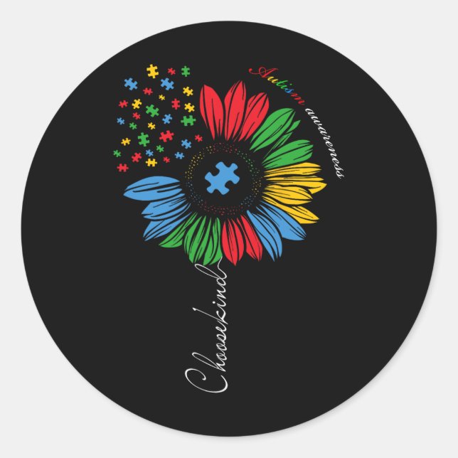 Pegatina Redonda Conciencia sobre el autismo Los niños de los giras (Anverso)