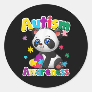 Pegatina Redonda Conciencia sobre el autismo Panda Puzzle Pieces Co