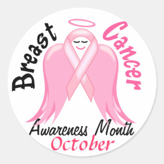 Pegatina Redonda Conciencia sobre el cáncer de mama - Ángel de cint