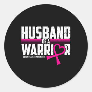 Pegatina Redonda Conciencia Sobre El Cáncer De Mama Esposo De Guerr