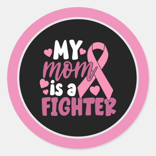 Pegatina Redonda Conciencia sobre el cáncer de mama Rosa Mi mamá es (Anverso)