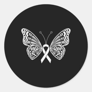 Pegatina Redonda Conciencia sobre el cáncer de pulmón Alas de marip