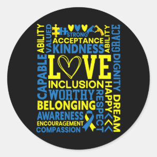 Pegatina Redonda Conciencia sobre el síndrome de Down Trisonomía cr