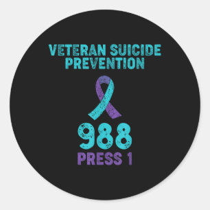 Pegatina Redonda Conciencia sobre el suicidio de veteranos - 988 Ca
