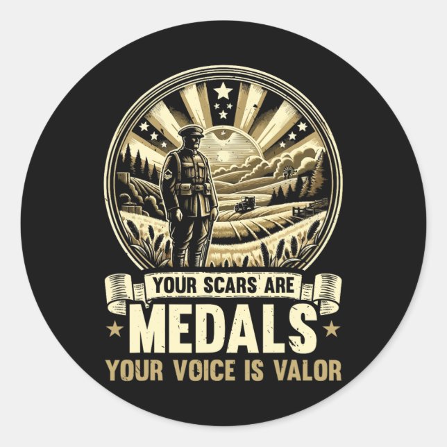 Pegatina Redonda Conciencia sobre el suicidio de veteranos Salud me (Anverso)