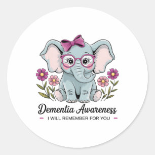 Pegatina Redonda Conciencia sobre la demencia del elefante lindo Re