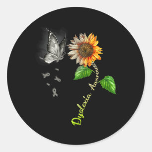 Pegatina Redonda Conciencia sobre la dislexia del girasol