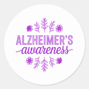 Pegatina Redonda Conciencia sobre la enfermedad de Alzheimer con fl