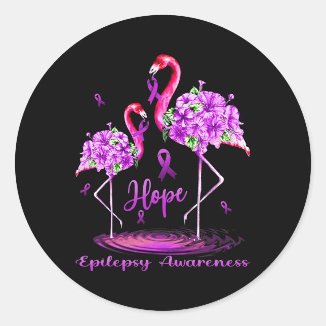 Pegatina Redonda Conciencia sobre la epilepsia de Flamingo (Anverso)