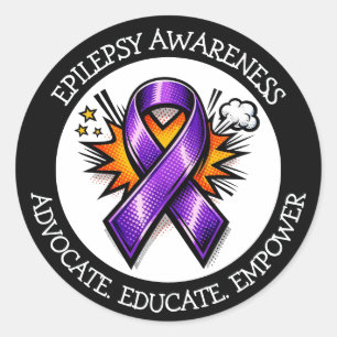 Pegatina Redonda Conciencia sobre la Epilepsia Lazo de Conciencia