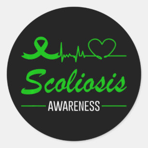 Pegatina Redonda Conciencia sobre la escoliosis Amor Heartbeat Cint