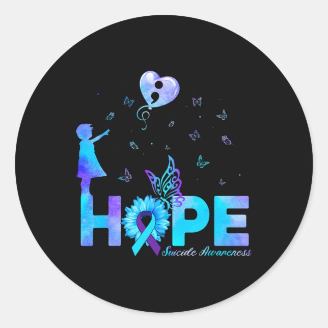 Pegatina Redonda Conciencia sobre la prevención del suicidio de gir (Anverso)