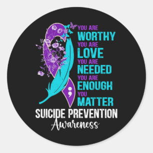Pegatina Redonda Conciencia sobre la prevención del suicidio que me