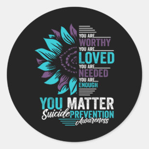 Pegatina Redonda Conciencia sobre la prevención del suicidio que me