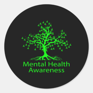 Pegatina Redonda Conciencia sobre la salud Árbol verde Conciencia s