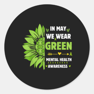 Pegatina Redonda Conciencia sobre la salud mental Cinta verde giras