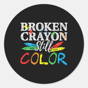Pegatina Redonda Conciencia sobre la salud mental Crayones rotos aú