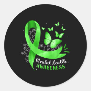 Pegatina Redonda Conciencia sobre la salud mental Mariposa Cinta Ve