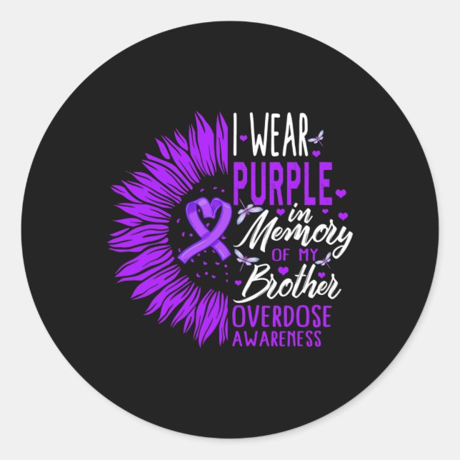 Pegatina Redonda Conciencia sobre la sobredosis de drogas en memori (Anverso)