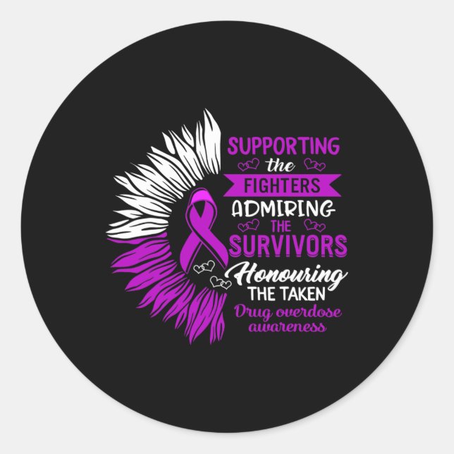 Pegatina Redonda Conciencia sobre la sobredosis de drogas que apoya (Anverso)