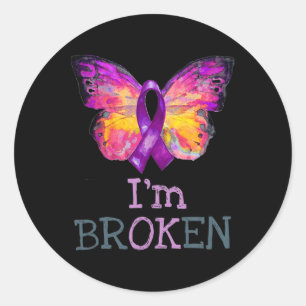 Pegatina Redonda Conciencia sobre la sobredosis Mariposa Cinta púrp