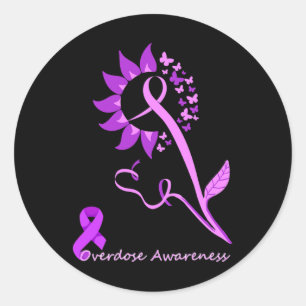 Pegatina Redonda Conciencia sobre la sobredosis morada Mariposa Cin