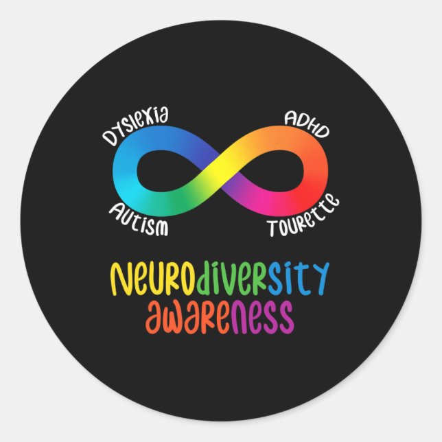 Pegatina Redonda Conciencia sobre neurodiversidad Autismo Adhd Reco (Anverso)