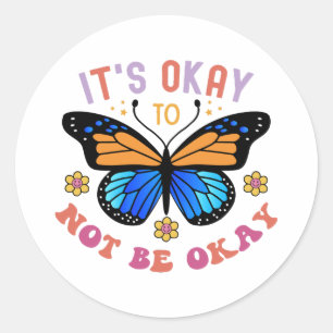 Pegatina Redonda Conciencia sobre Salud Mental Mariposa Monarca