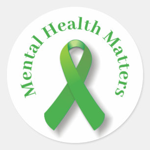 Pegatina Redonda Conciencia sobre Salud Mental y Cinta Verde