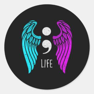 Pegatina Redonda Conciencia suicida - Ángel de vida semicolon