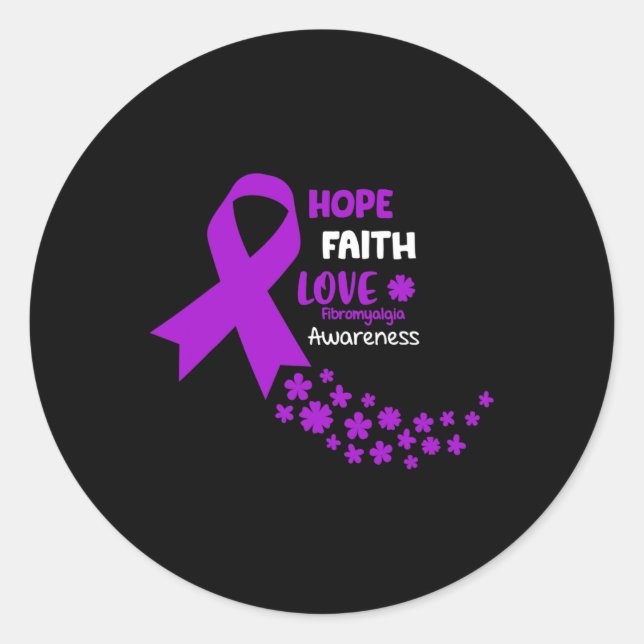 Pegatina Redonda Conciencia Tee Hope Faith Love Fibromialgia Awar (Anverso)