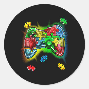 Pegatina Redonda Conciencia Video Game Controller Puzzle Piece Boic