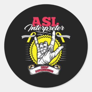 Pegatina Redonda Concienciación Asl Sordera Oír A La Guerrera De La