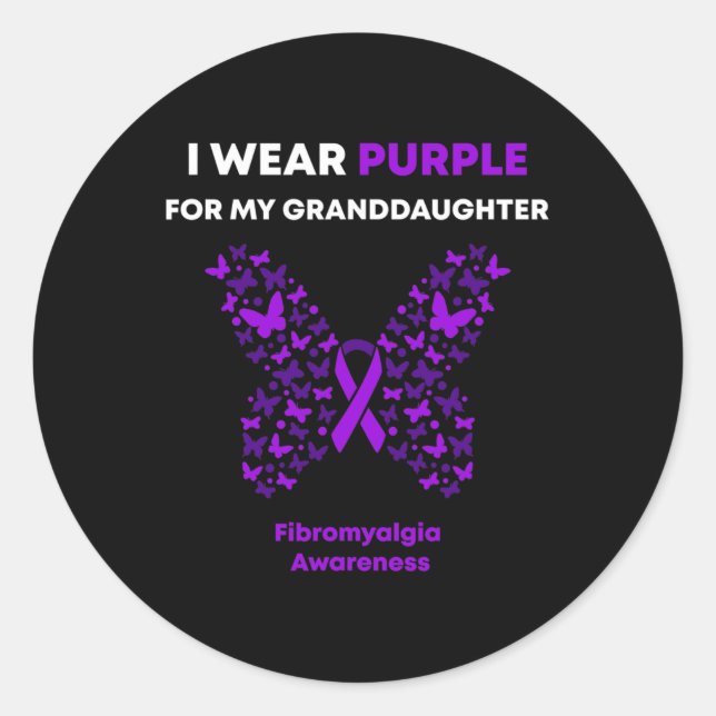 Pegatina Redonda Concienciación: Llevo Púrpura Para Mi Nieta (Anverso)