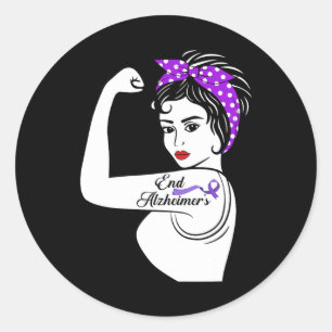 Pegatina Redonda Concienciación Mujeres con cinta morada fuerte reg