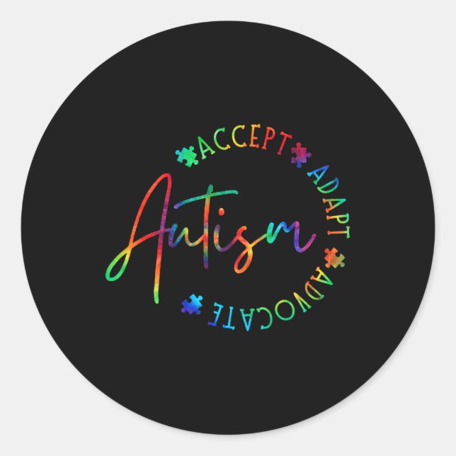 Pegatina Redonda Concienciación sobre autismo aceptar a la defensor (Anverso)