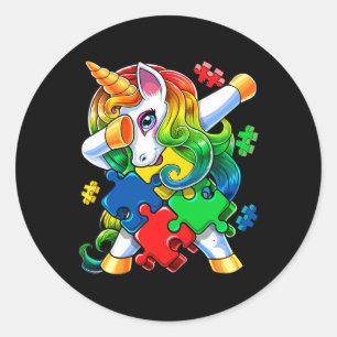 Pegatina Redonda Concienciación sobre autismo Dabbing Unicorn Pieza