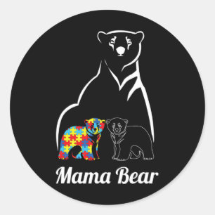 Pegatina Redonda Concienciación sobre autismo de mamá oso niño auti