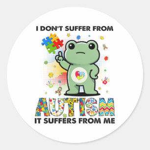 Pegatina Redonda Concienciación sobre autismo Graciosa Frog Meme de