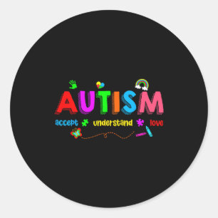 Pegatina Redonda Concienciación sobre el autismo acepta entender pr
